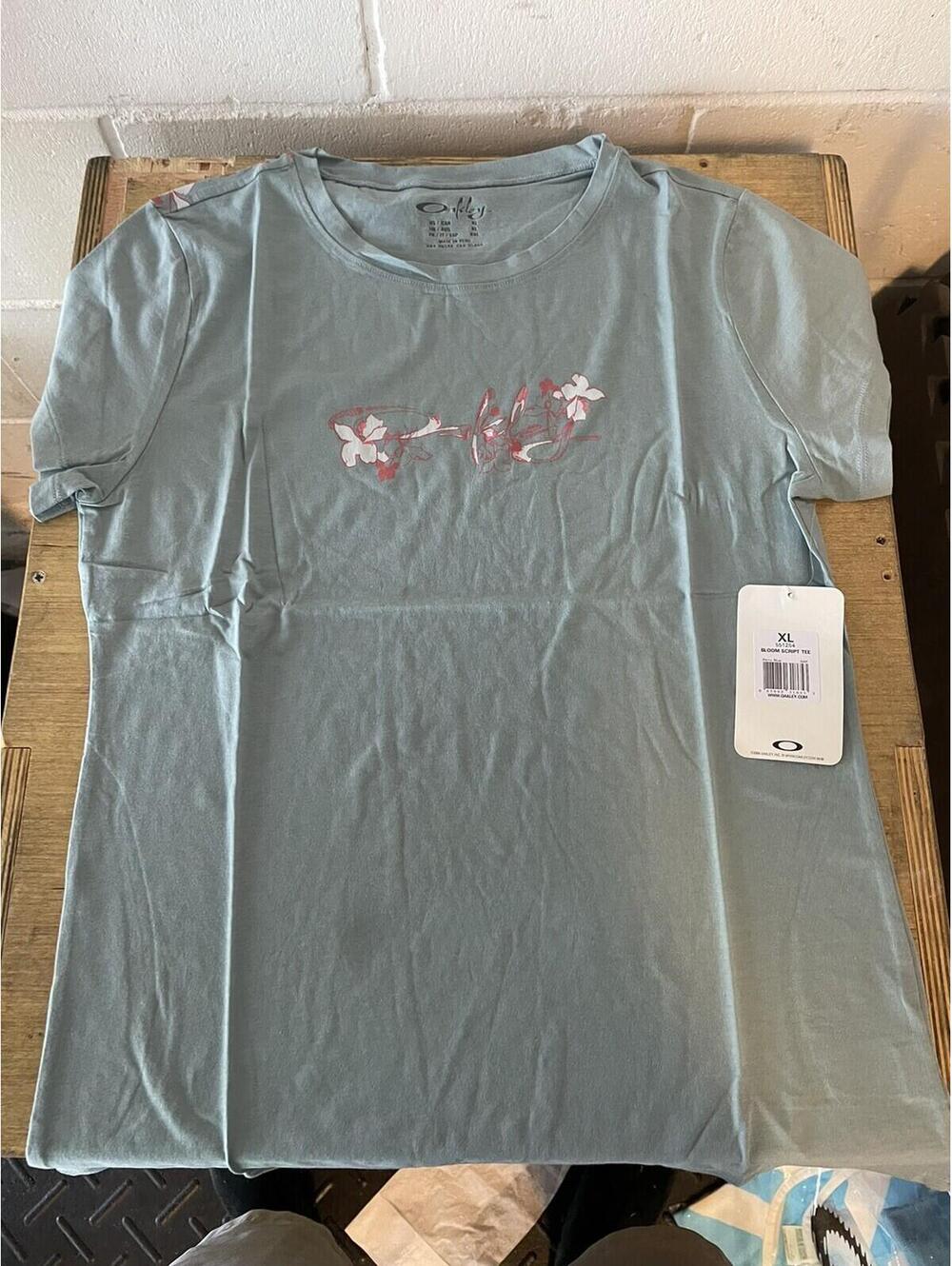 Oakley Womens Bloom Script Tee Pacific Blue Size XL new